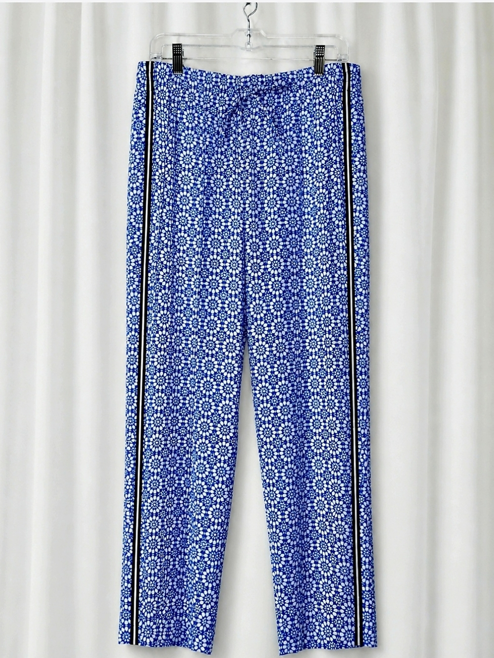 Talbots Mykonos Cobalt Blue White Geometric Medallion Print Pull On Casual Pants